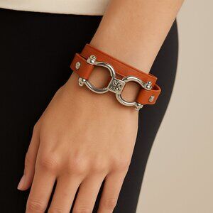 Rare Burnt Sienna Rustic Cuff Orange Leather Wrap Bracelet‎
